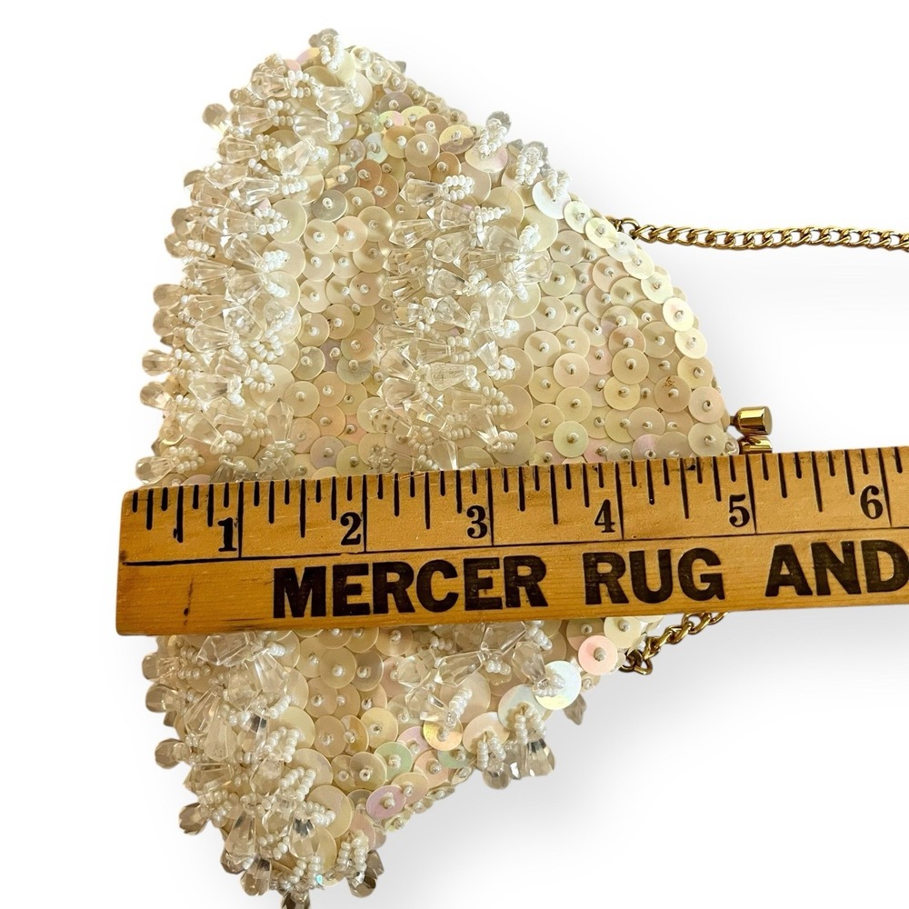 Vintage White Beaded Sequin Clutch Evening Bag Kiss Closure‎ Hong Kong Wedding - Picture 5 of 7